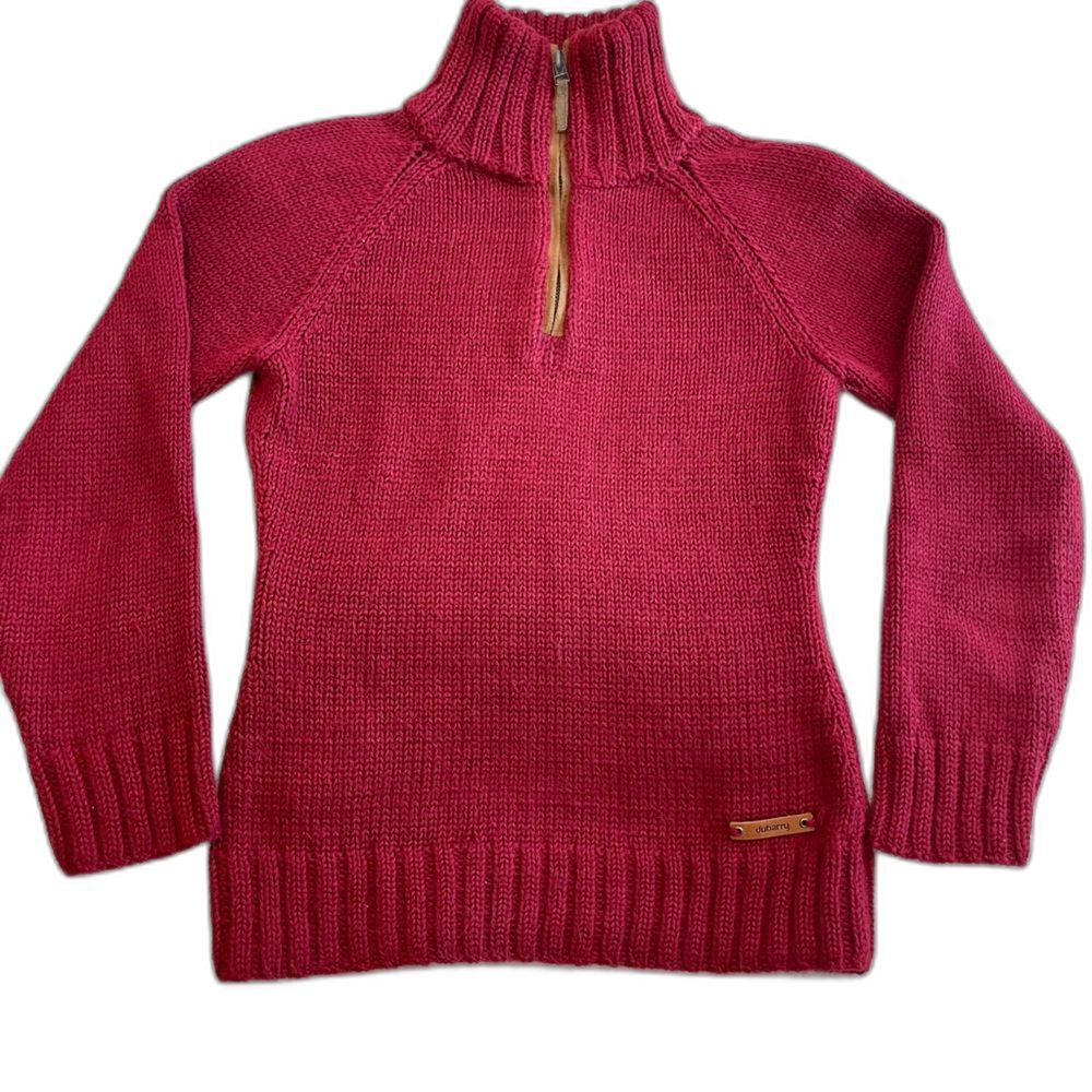 Dubarry of Ireland Knit 1/4 Zip Sweater UK 8 Small Red Equestrian Alpaca Cotton